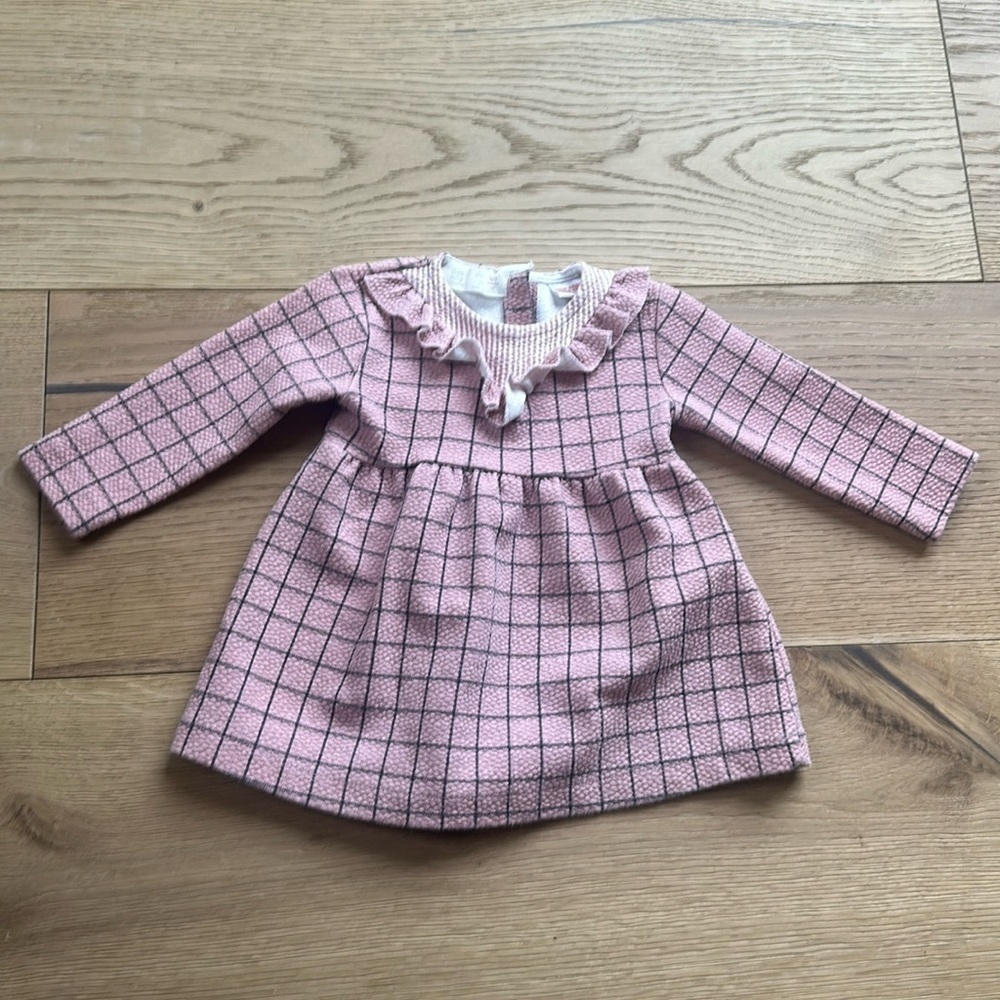 Zara baby girl pink long sleeve dress 3/6m